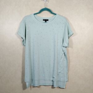 04190 Diane Gilman lt green w/iridescent crystals S/S tee XL NEW